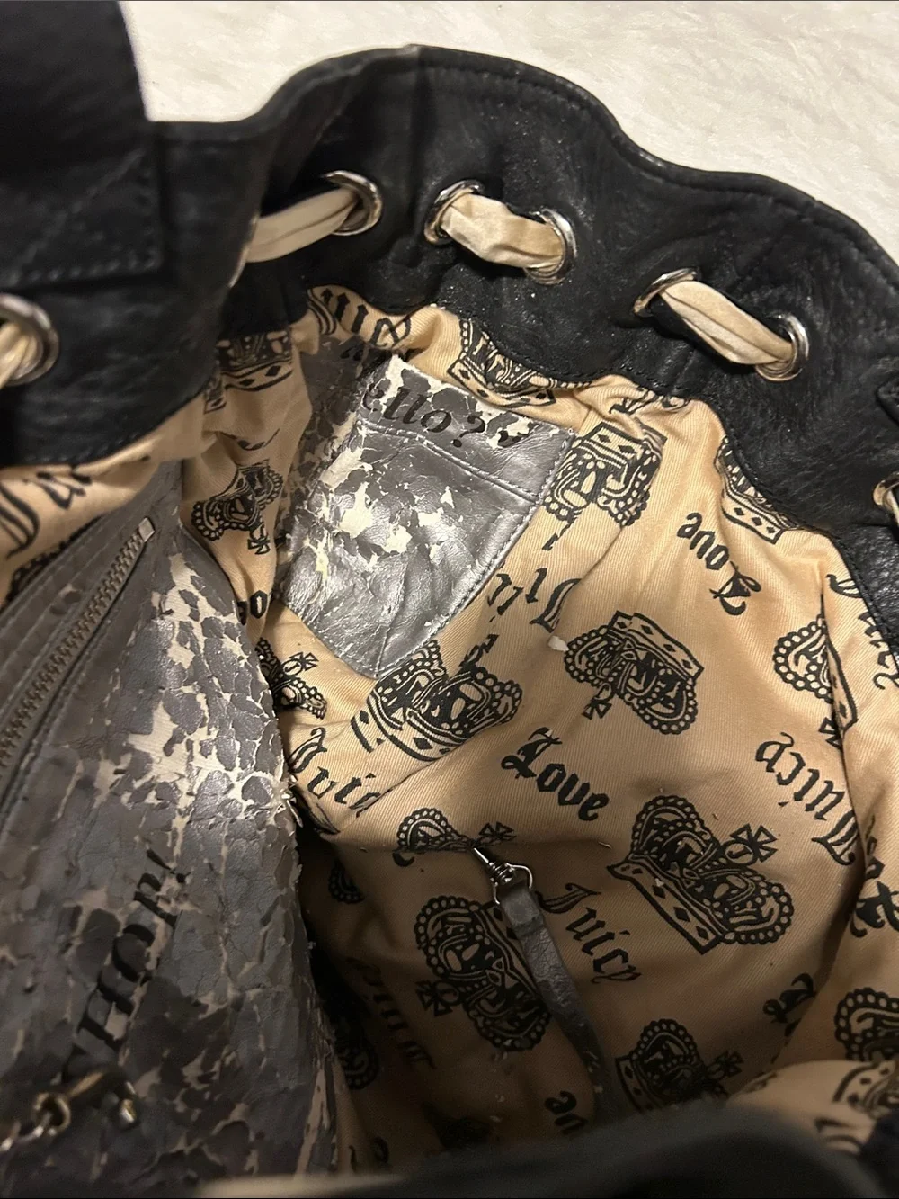 Juicy Couture Brown velvet and Black leather trim Tote with Cream Accents